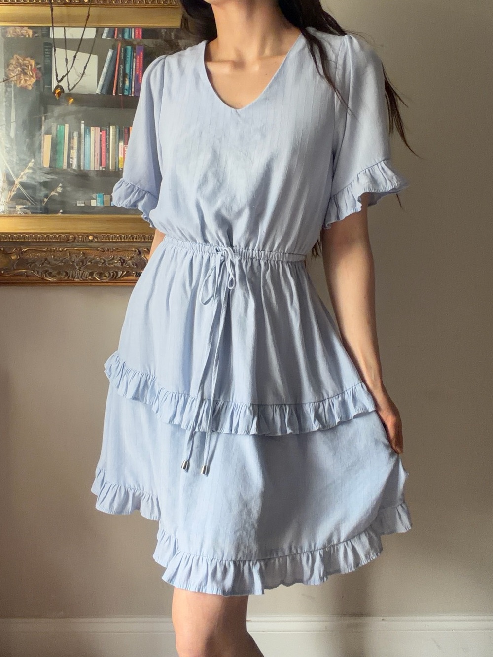 Love Light Blue Cottagecore Ruffle Mini Dress | Size S (Fits S-M)